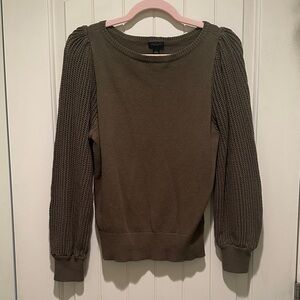 Ann Taylor Puff-Sleeve Olive Green Sweater